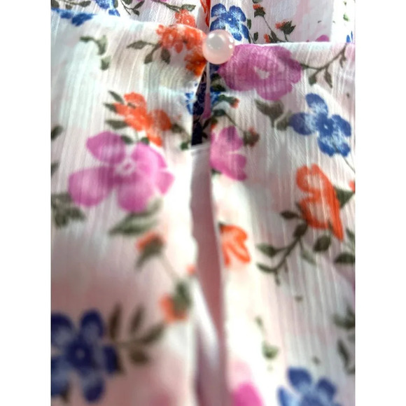 Trixxi Girl Romper Pink Multicolored Floral Lined Button Back Elastic Waist Bow - Picture 3 of 7